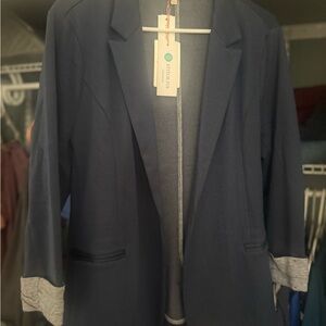 Skies Are Blue Navy Jacket with Gray Accents